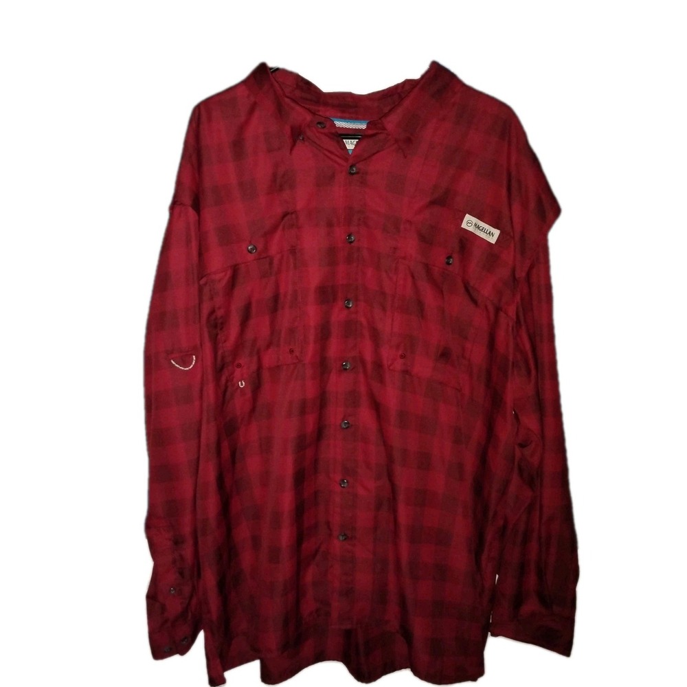 Magellan Mens 3XL Shirt LS Aransas Pass Bttn Dwn Fish Gear Buffalo Plaid ✓ Red